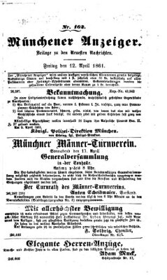 Münchener Anzeiger (Münchner neueste Nachrichten) Freitag 12. April 1861