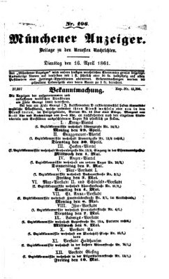 Münchener Anzeiger (Münchner neueste Nachrichten) Dienstag 16. April 1861