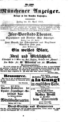 Münchener Anzeiger (Münchner neueste Nachrichten) Freitag 19. April 1861