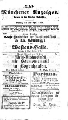 Münchener Anzeiger (Münchner neueste Nachrichten) Dienstag 23. April 1861