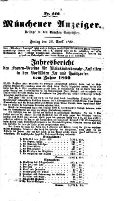 Münchener Anzeiger (Münchner neueste Nachrichten) Freitag 26. April 1861