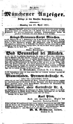 Münchener Anzeiger (Münchner neueste Nachrichten) Samstag 27. April 1861