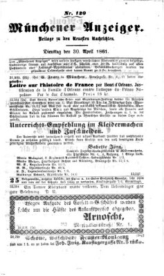 Münchener Anzeiger (Münchner neueste Nachrichten) Dienstag 30. April 1861