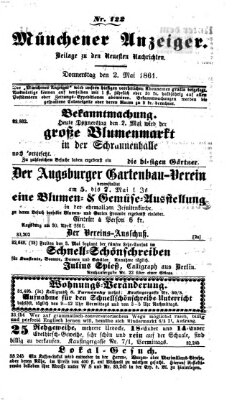 Münchener Anzeiger (Münchner neueste Nachrichten) Donnerstag 2. Mai 1861