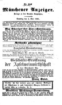 Münchener Anzeiger (Münchner neueste Nachrichten) Samstag 4. Mai 1861