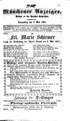 Münchener Anzeiger (Münchner neueste Nachrichten) Donnerstag 9. Mai 1861