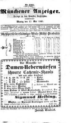 Münchener Anzeiger (Münchner neueste Nachrichten) Montag 13. Mai 1861