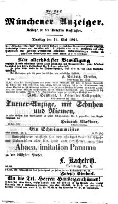 Münchener Anzeiger (Münchner neueste Nachrichten) Dienstag 14. Mai 1861