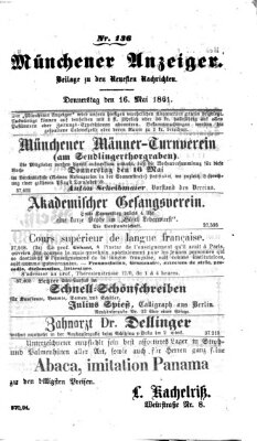 Münchener Anzeiger (Münchner neueste Nachrichten) Donnerstag 16. Mai 1861