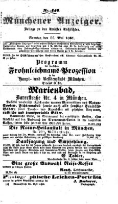 Münchener Anzeiger (Münchner neueste Nachrichten) Sonntag 26. Mai 1861