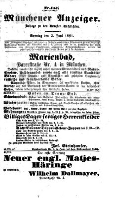 Münchener Anzeiger (Münchner neueste Nachrichten) Sonntag 2. Juni 1861