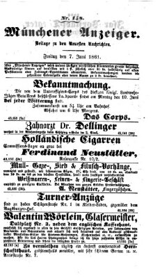 Münchener Anzeiger (Münchner neueste Nachrichten) Freitag 7. Juni 1861