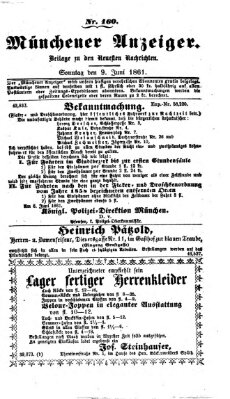 Münchener Anzeiger (Münchner neueste Nachrichten) Sonntag 9. Juni 1861