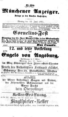 Münchener Anzeiger (Münchner neueste Nachrichten) Montag 10. Juni 1861