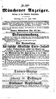 Münchener Anzeiger (Münchner neueste Nachrichten) Dienstag 11. Juni 1861