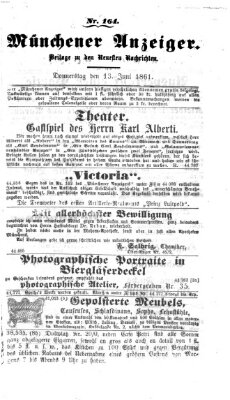 Münchener Anzeiger (Münchner neueste Nachrichten) Donnerstag 13. Juni 1861