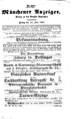 Münchener Anzeiger (Münchner neueste Nachrichten) Freitag 14. Juni 1861