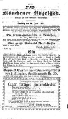 Münchener Anzeiger (Münchner neueste Nachrichten) Sonntag 16. Juni 1861