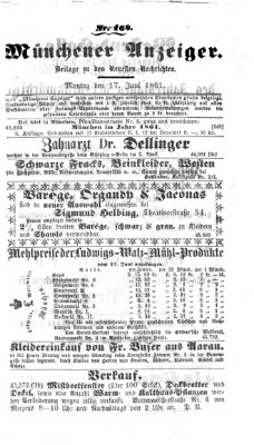 Münchener Anzeiger (Münchner neueste Nachrichten) Montag 17. Juni 1861