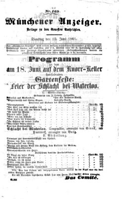 Münchener Anzeiger (Münchner neueste Nachrichten) Dienstag 18. Juni 1861