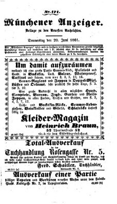 Münchener Anzeiger (Münchner neueste Nachrichten) Donnerstag 20. Juni 1861