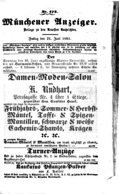 Münchener Anzeiger (Münchner neueste Nachrichten) Freitag 21. Juni 1861