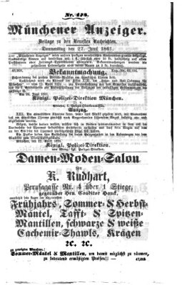 Münchener Anzeiger (Münchner neueste Nachrichten) Donnerstag 27. Juni 1861