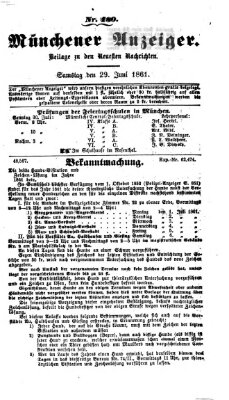 Münchener Anzeiger (Münchner neueste Nachrichten) Samstag 29. Juni 1861