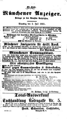 Münchener Anzeiger (Münchner neueste Nachrichten) Dienstag 2. Juli 1861