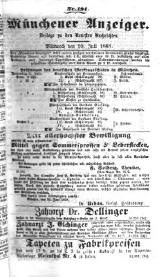 Münchener Anzeiger (Münchner neueste Nachrichten) Mittwoch 10. Juli 1861