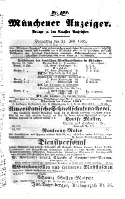 Münchener Anzeiger (Münchner neueste Nachrichten) Donnerstag 11. Juli 1861