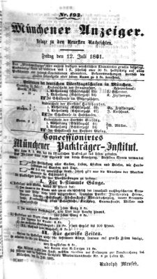 Münchener Anzeiger (Münchner neueste Nachrichten) Freitag 12. Juli 1861