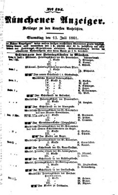 Münchener Anzeiger (Münchner neueste Nachrichten) Samstag 13. Juli 1861