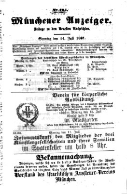 Münchener Anzeiger (Münchner neueste Nachrichten) Sonntag 14. Juli 1861