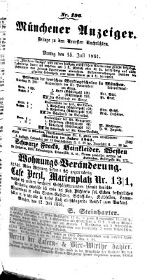 Münchener Anzeiger (Münchner neueste Nachrichten) Montag 15. Juli 1861