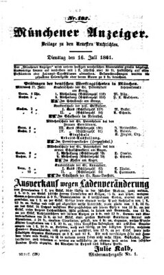 Münchener Anzeiger (Münchner neueste Nachrichten) Dienstag 16. Juli 1861