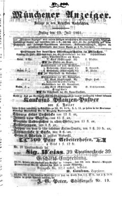 Münchener Anzeiger (Münchner neueste Nachrichten) Freitag 19. Juli 1861