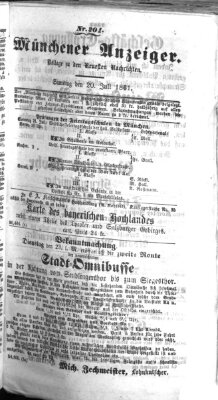 Münchener Anzeiger (Münchner neueste Nachrichten) Samstag 20. Juli 1861