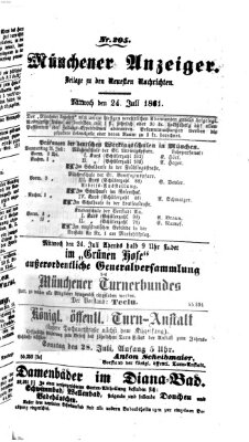 Münchener Anzeiger (Münchner neueste Nachrichten) Mittwoch 24. Juli 1861