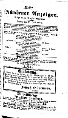 Münchener Anzeiger (Münchner neueste Nachrichten) Sonntag 28. Juli 1861