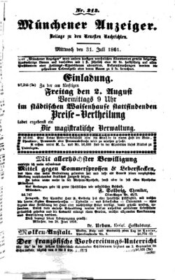 Münchener Anzeiger (Münchner neueste Nachrichten) Mittwoch 31. Juli 1861