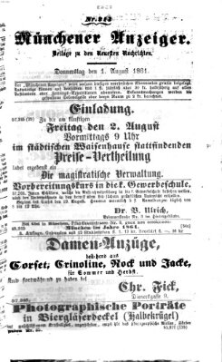 Münchener Anzeiger (Münchner neueste Nachrichten) Donnerstag 1. August 1861