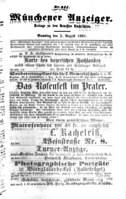 Münchener Anzeiger (Münchner neueste Nachrichten) Samstag 3. August 1861