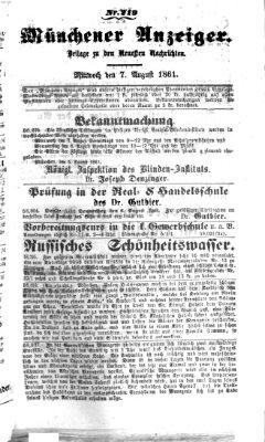 Münchener Anzeiger (Münchner neueste Nachrichten) Mittwoch 7. August 1861