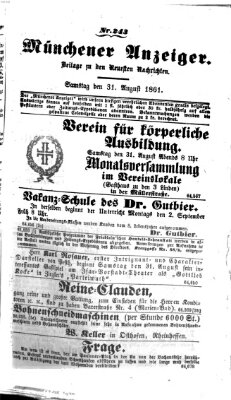 Münchener Anzeiger (Münchner neueste Nachrichten) Samstag 31. August 1861