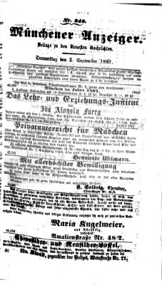 Münchener Anzeiger (Münchner neueste Nachrichten) Donnerstag 5. September 1861