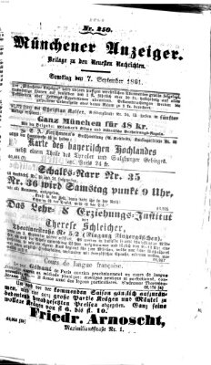 Münchener Anzeiger (Münchner neueste Nachrichten) Samstag 7. September 1861