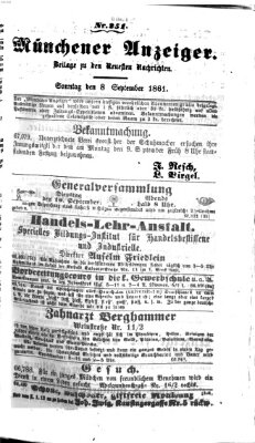 Münchener Anzeiger (Münchner neueste Nachrichten) Sonntag 8. September 1861