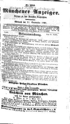 Münchener Anzeiger (Münchner neueste Nachrichten) Mittwoch 11. September 1861