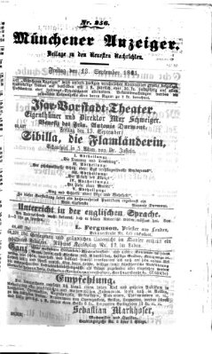 Münchener Anzeiger (Münchner neueste Nachrichten) Freitag 13. September 1861